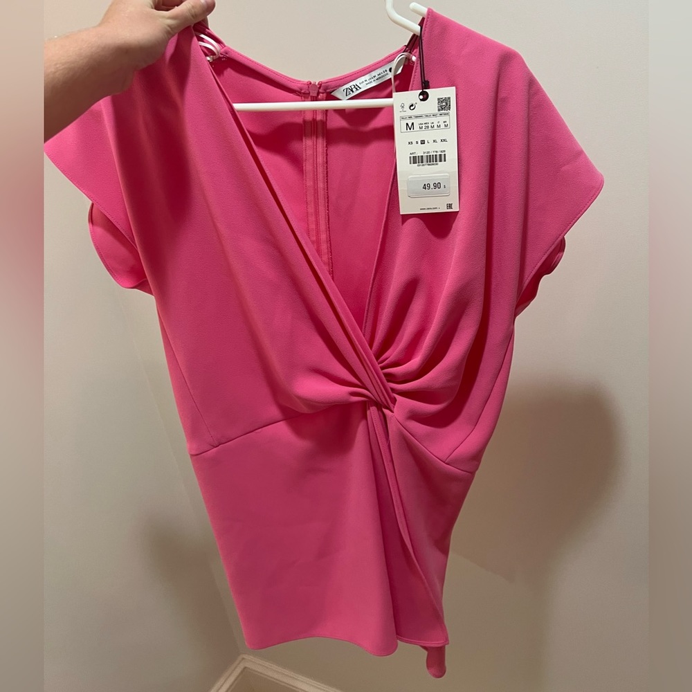 Zara flowy pink knotted shirt NWT Sz M - Picture 2 of 2